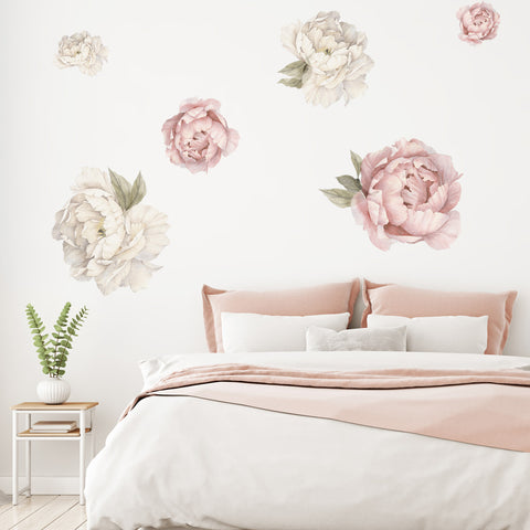 Peonies - Cream & Pink - Stickaroo Wall Decor